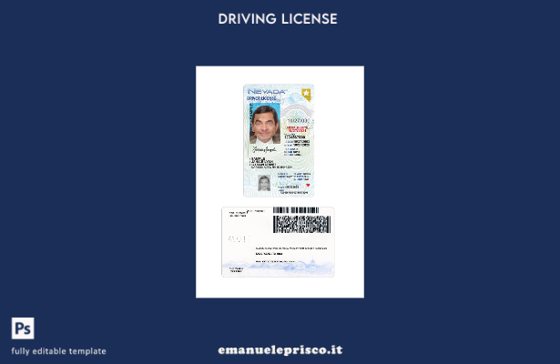 verified style stile verificato USA Nevada con modello di patente di guida template