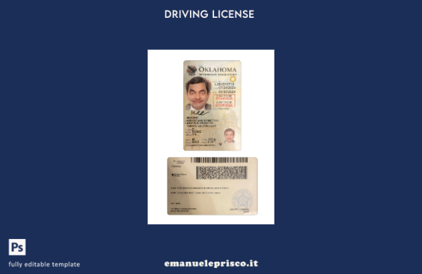 verified style stile verificato USA Oklahoma con modello di patente di guida template