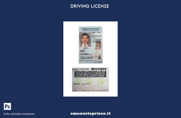 verified style stile verificato USA Washington con modello di patente di guida intermedia template