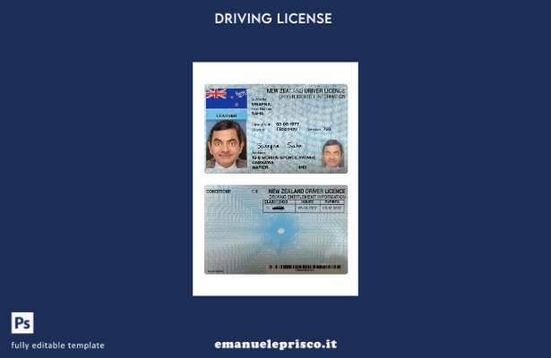 verified style stile verificato modello presente di patente di guida neozelandese template