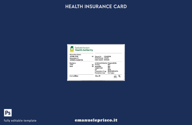 modello di tessera di assicurazione sanitaria Saskatchewan in stile verificato