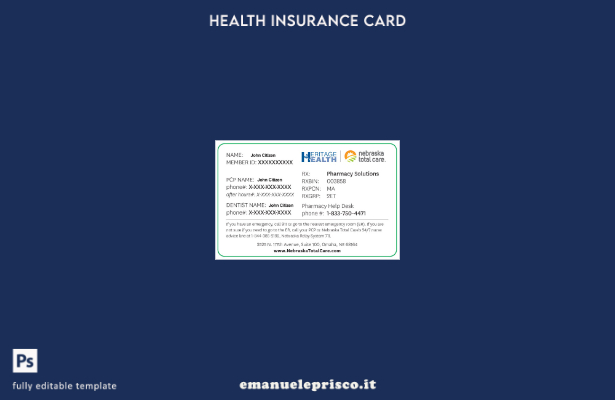 modello di tessera di assicurazione sanitaria Total Care USA Nebraska stile veri