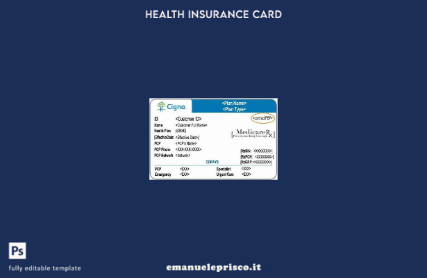 modello di tessera di assicurazione sanitaria USA Cigna in stile verificato