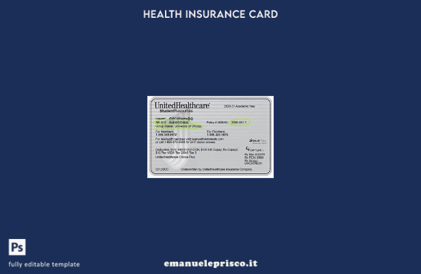 modello di tessera di assicurazione sanitaria USA UnitedHealthCare in stile veri