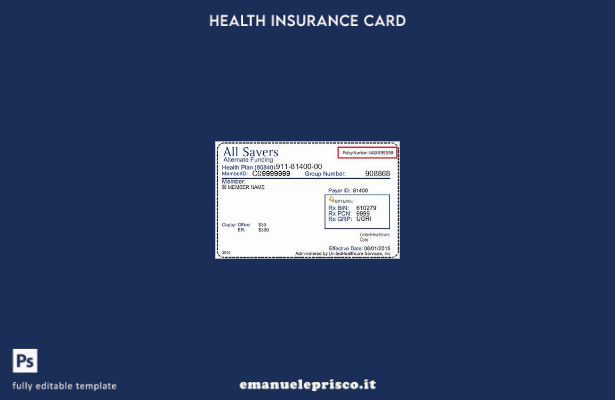 modello di tessera di assicurazione sanitaria USA UnitedHealthcare Inc. stile ve