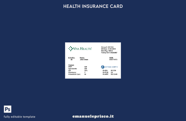 modello di tessera di assicurazione sanitaria USA VivaHealth in stile verificato