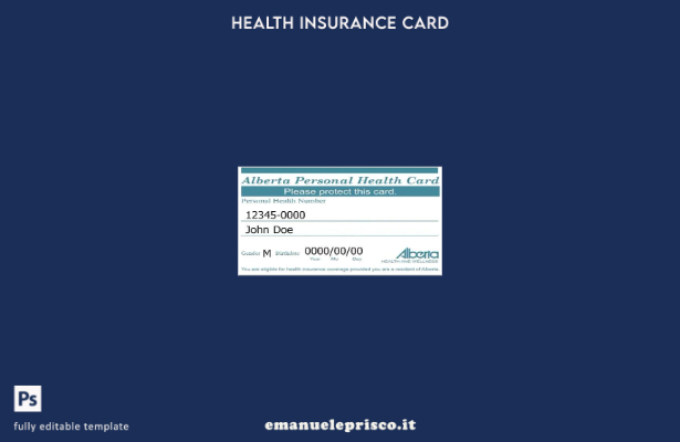 modello di tessera di assicurazione sanitaria dell'Alberta in stile verificato