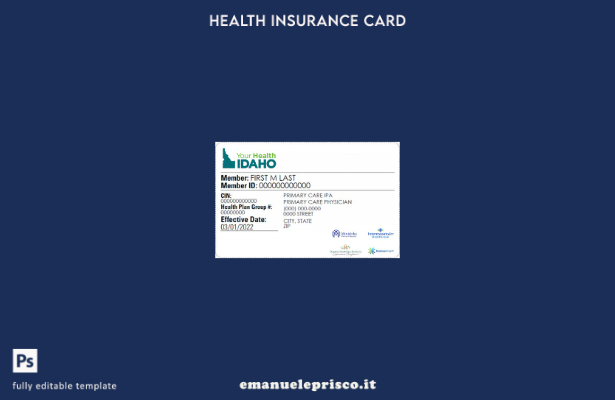 modello di tessera di assicurazione sanitaria dell'Idaho in stile verificato
