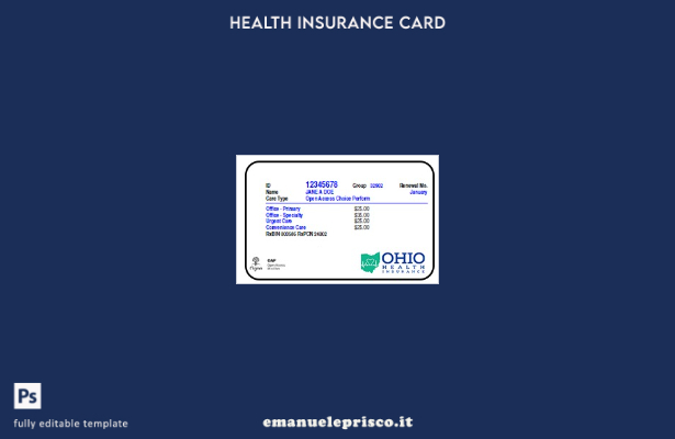 modello di tessera di assicurazione sanitaria dell'Ohio in stile verificato