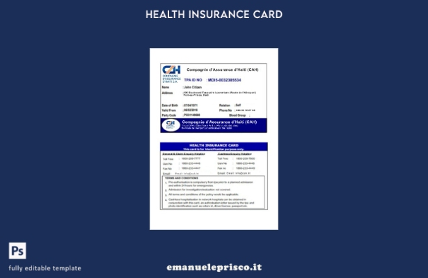 modello di tessera di assicurazione sanitaria di Haiti in stile verificato