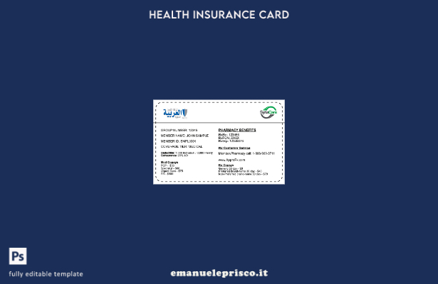 modello di tessera di assicurazione sanitaria siriana in stile verificato