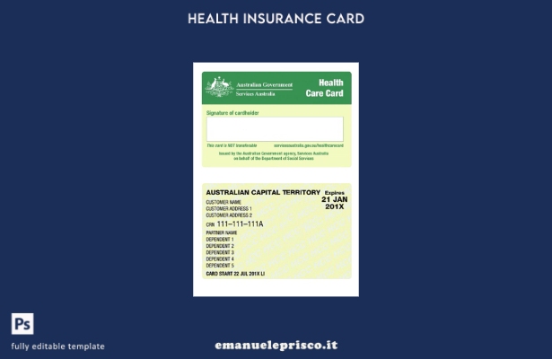 modello di tessera sanitaria australiana in stile verificato