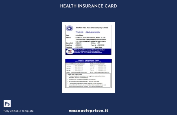 stile verificato India Il modello di tessera di assicurazione sanitaria limitata