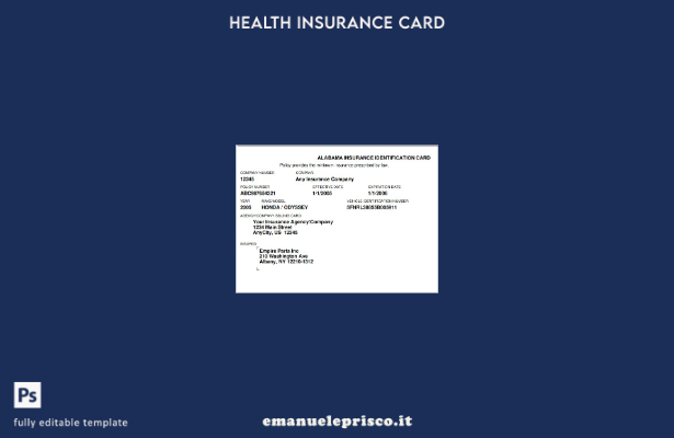 stile verificato Modello di carta d'identità dell'assicurazione sanitaria USA Al