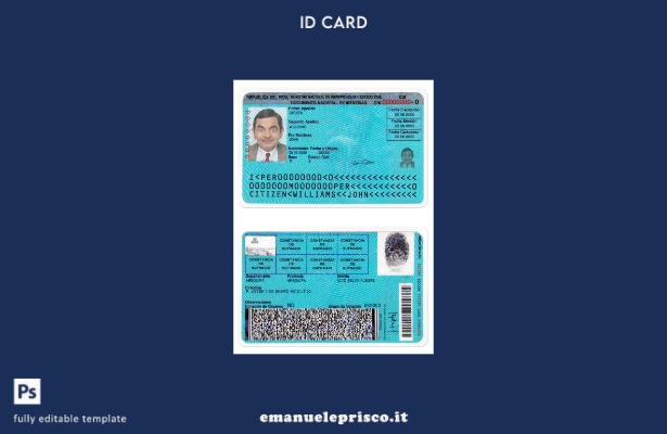 Carta d'identità del Perù in stile verificato, modello di versione