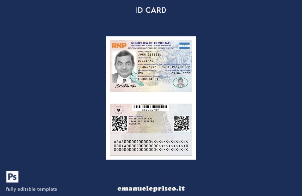 Carta d'identità dell'Honduras in stile verificato, modello di versione