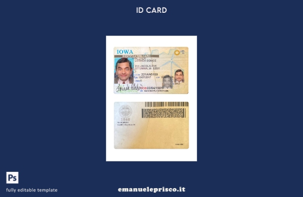 modello di carta d'identità USA Iowa in stile verificato