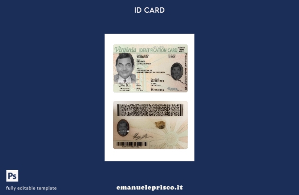 modello di carta d'identità USA Virginia in stile verificato