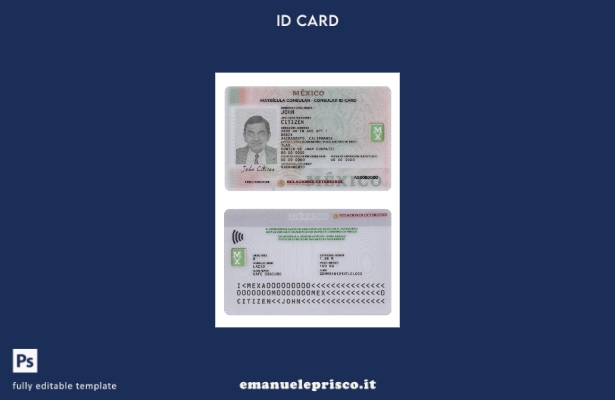 modello di carta d'identità consolare del Messico in stile verificato