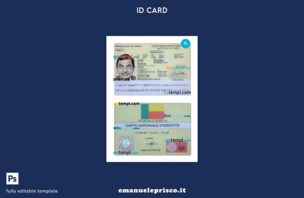 modello di carta d'identità del Benin in stile verificato