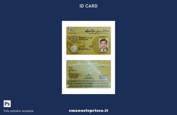 modello di carta d'identità del Brunei in stile verificato