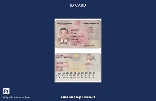 modello di carta d'identità del Kirghizistan in stile verificato