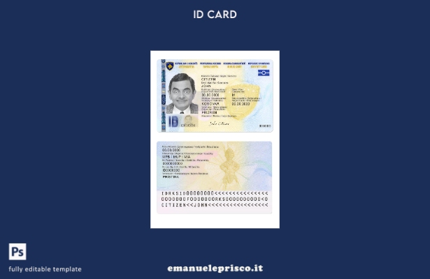 modello di carta d'identità del Kosovo in stile verificato