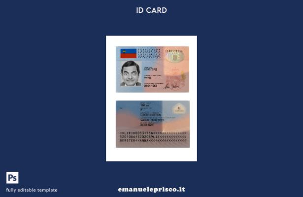 modello di carta d'identità del Liechtenstein in stile verificato
