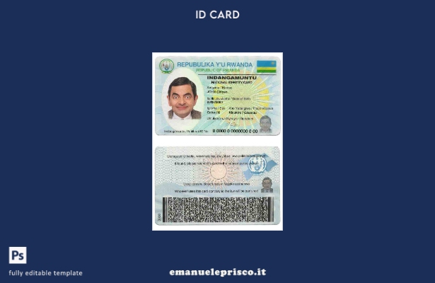 modello di carta d'identità del Ruanda in stile verificato