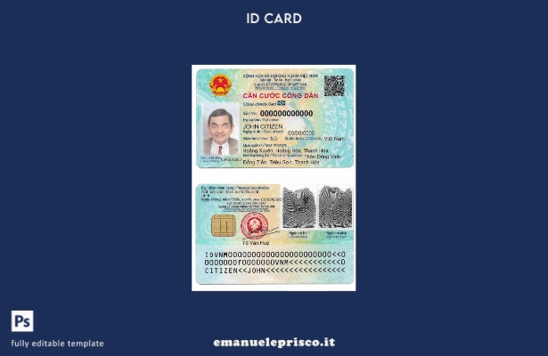 modello di carta d'identità del Vietnam in stile verificato
