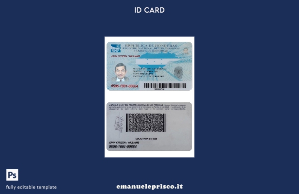 modello di carta d'identità dell'Honduras in stile verificato