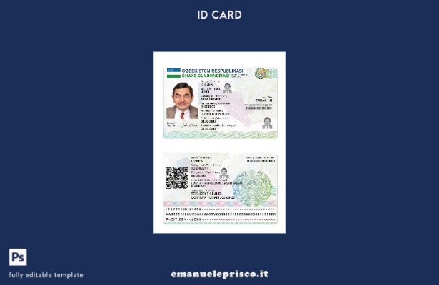 modello di carta d'identità dell'Uzbekistan in stile verificato