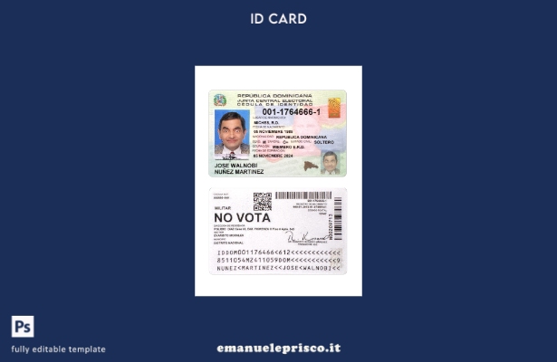 modello di carta d'identità della Repubblica Dominicana in stile verificato