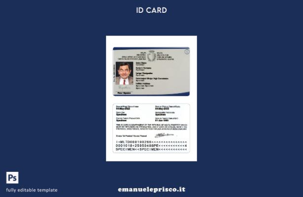 modello di carta d'identità diplomatica di Malta in stile verificato