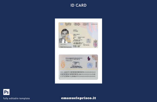 modello di carta d'identità lussemburghese in stile verificato