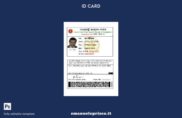 modello di carta d'identità nazionale del Bangladesh in stile verificato