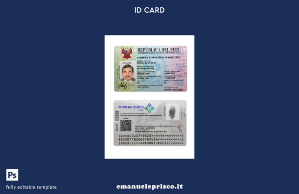 modello di carta d'identità nazionale del Perù in stile verificato