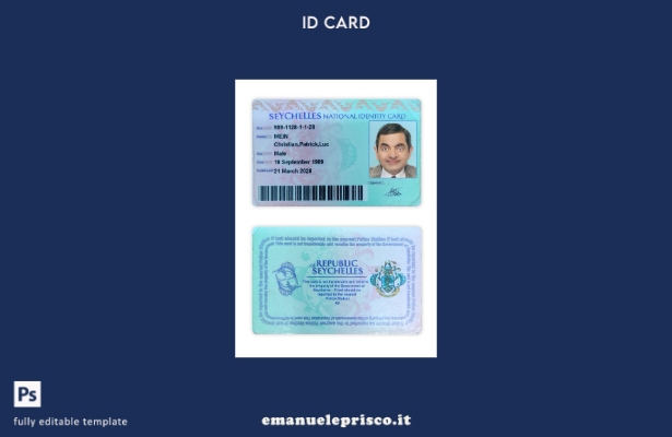 modello di carta d'identità nazionale delle Seychelles in stile verificato