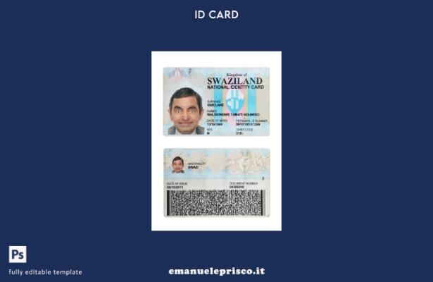 modello di carta d'identità nazionale dello Swaziland in stile verificato