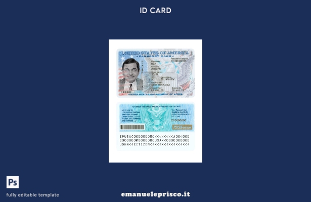 modello di carta d'identità passaporto USA stile verificato