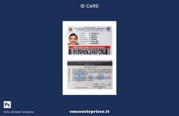 modello di carta d'identità professionale Filippine stile verificato