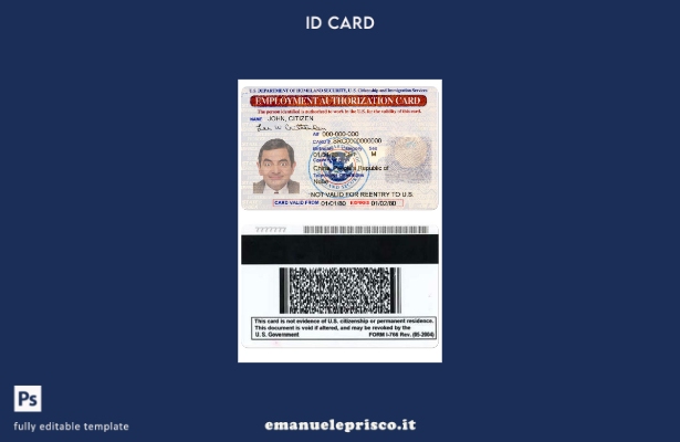 modello di carta di autorizzazione all'impiego negli Stati Uniti in stile verifi