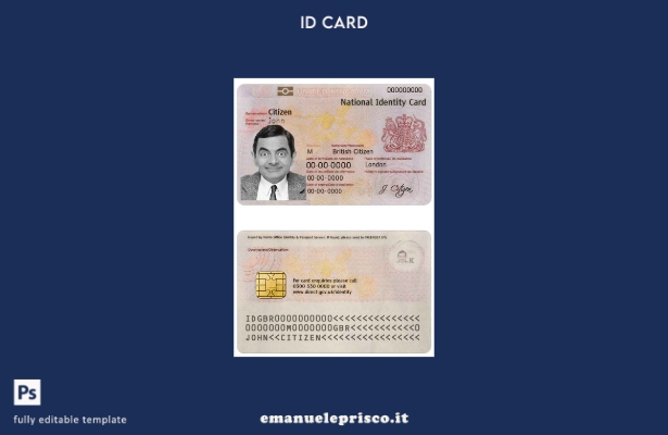 modello di documento d'identità (carta d'identità) del Regno Unito in stile veri