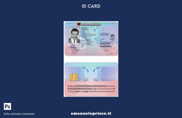 modello di documento d'identità albanese in stile verificato