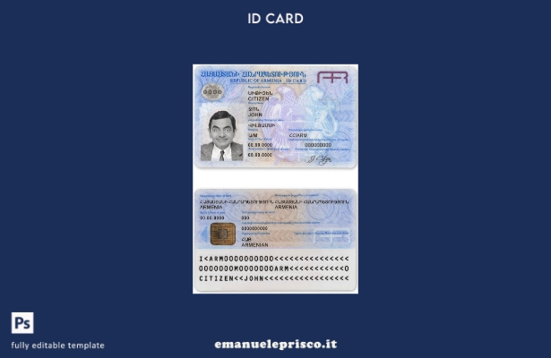 modello di documento d'identità armeno in stile verificato