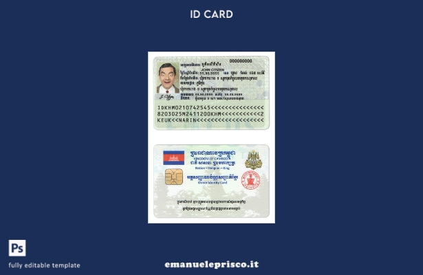 modello di documento d'identità cambogiano in stile verificato