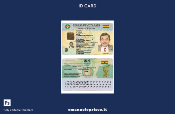 modello di documento d'identità del Ghana in stile verificato