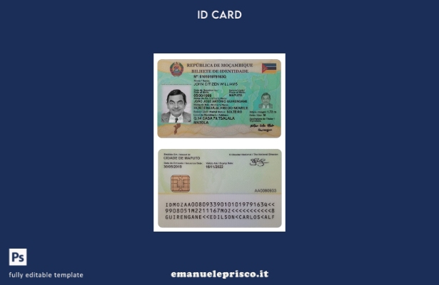 modello di documento d'identità del Mozambico in stile verificato