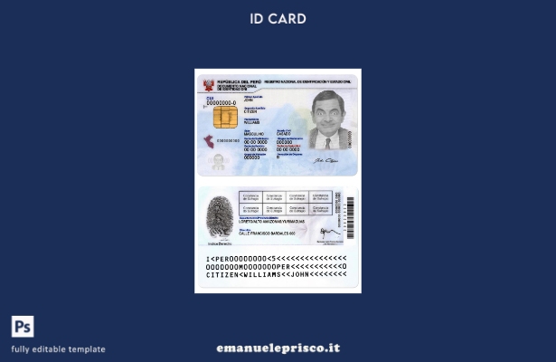 modello di documento d'identità del Perù in stile verificato