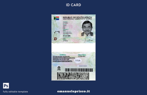 modello di documento d'identità del Sudafrica ( presente) in stile verificato